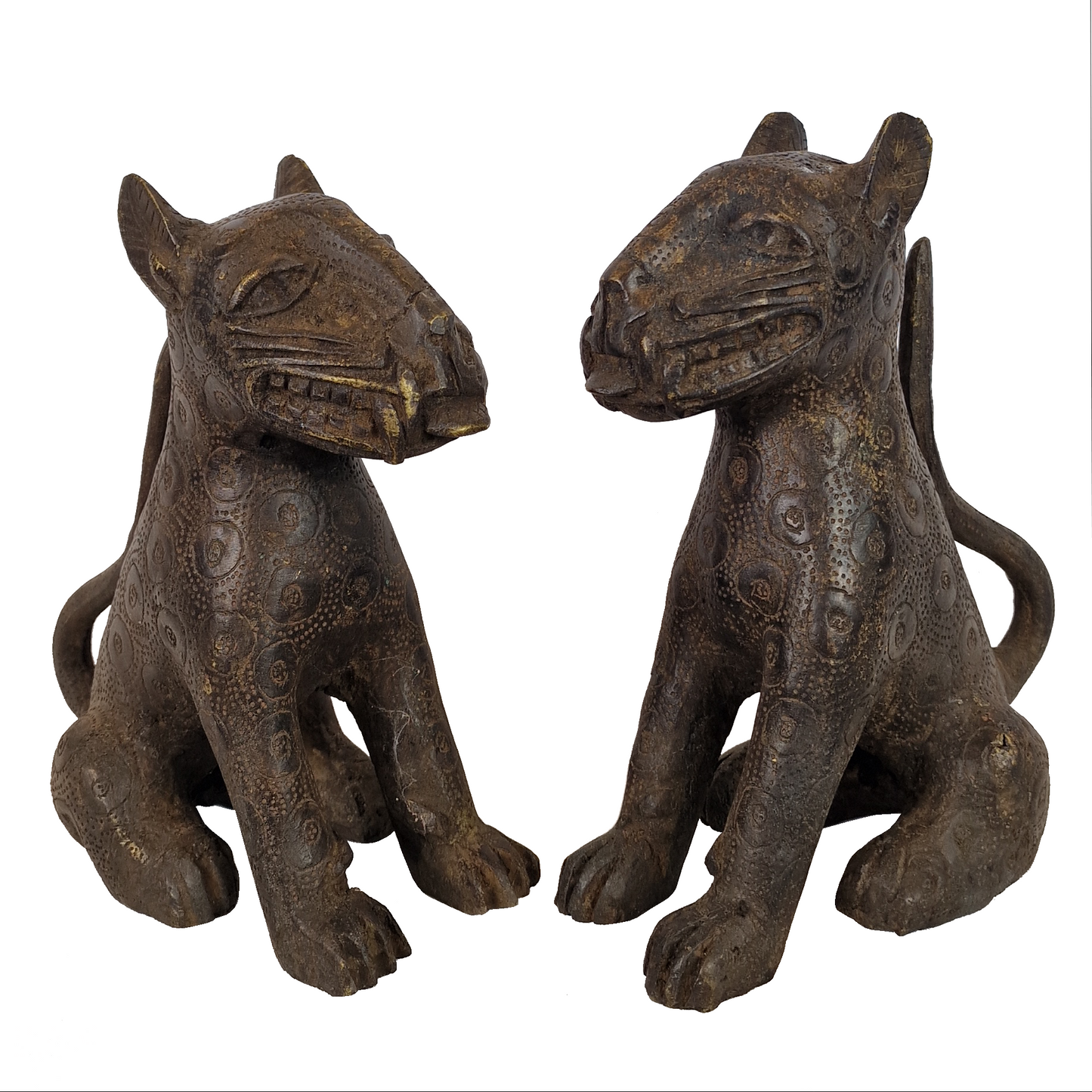 Benin Bronze Cat Pair