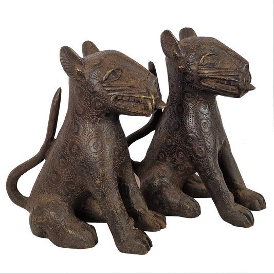 Benin Bronze Cat Pair